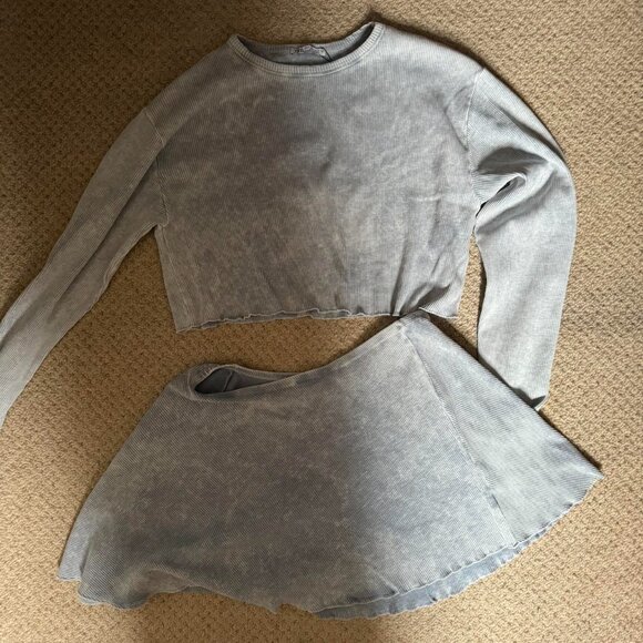 WASHED EFFECT RIBBED T-SHIRT + MINI SKIRT SET - Picture 5 of 5